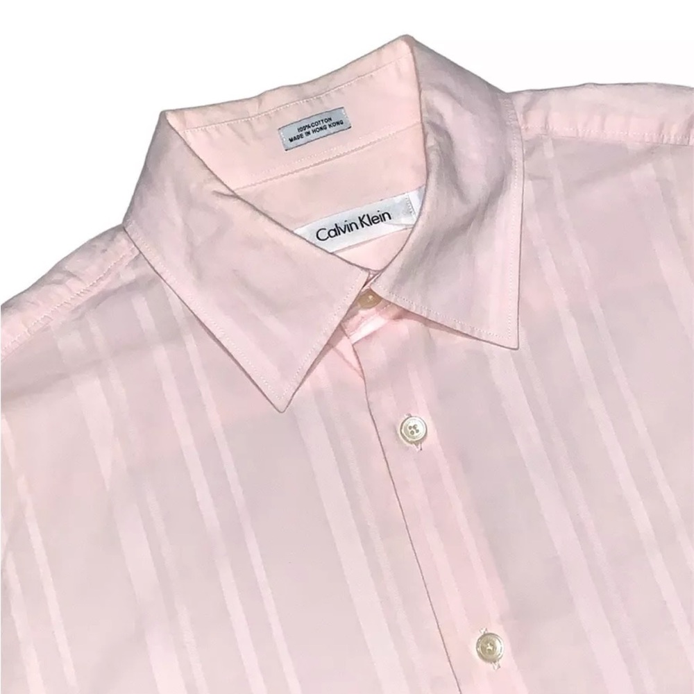 Men’s Pink Calvin Klein Button Down Striped Short Sleeve Shirt Small